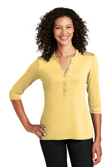 Port Authority LK750 Womens Moisture Wicking 3/4 Sleeve Polo Shirt Sunbeam Yellow Model Front