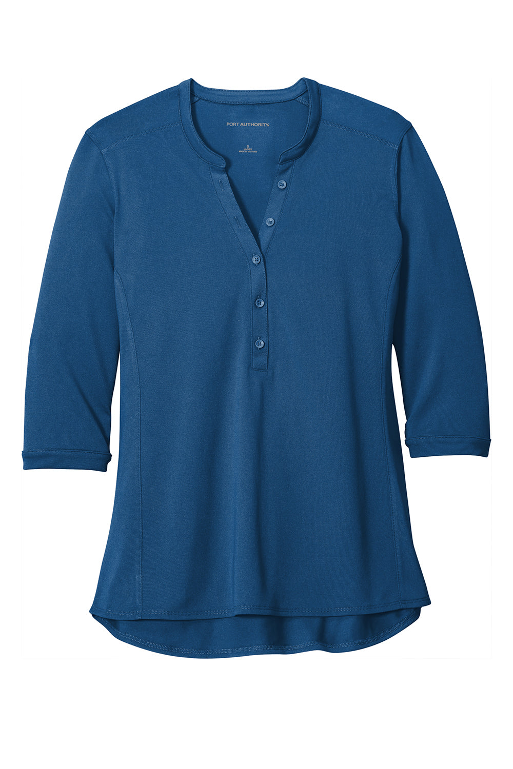 Port Authority LK750 Womens Moisture Wicking 3/4 Sleeve Polo Shirt True Blue Flat Front