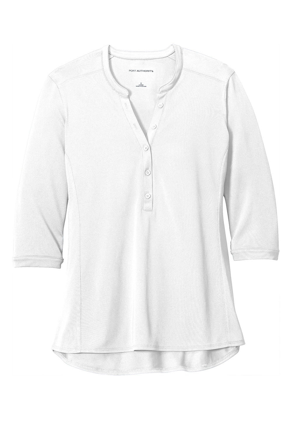 Port Authority LK750 Womens Moisture Wicking 3/4 Sleeve Polo Shirt White Flat Front