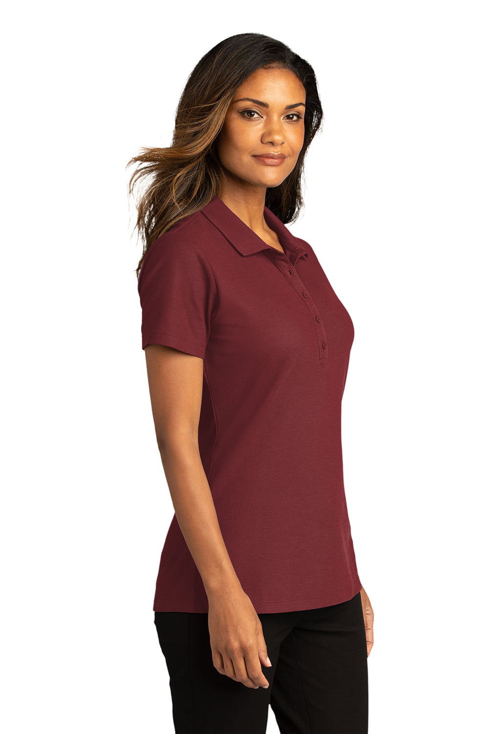 Port Authority LK810 Womens React SuperPro Snag Resistant Short Sleeve Polo Shirt Burgundy Model 3q