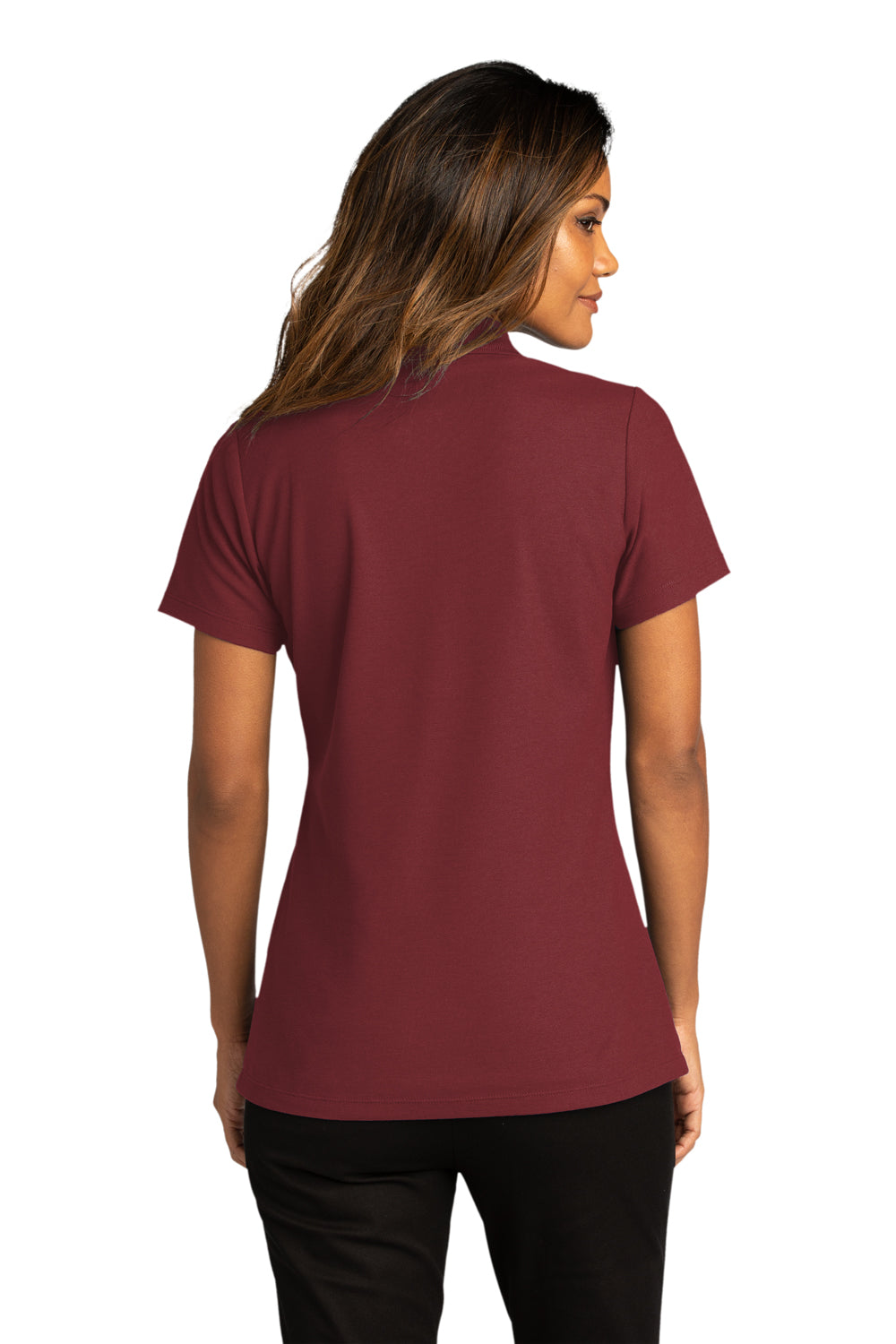 Port Authority LK810 Womens React SuperPro Snag Resistant Short Sleeve Polo Shirt Burgundy Model Back