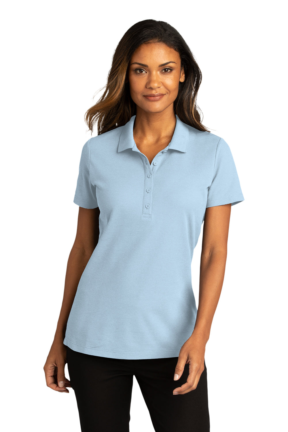 Port Authority LK810 Womens React SuperPro Snag Resistant Short Sleeve Polo Shirt Cloud Blue Model Front