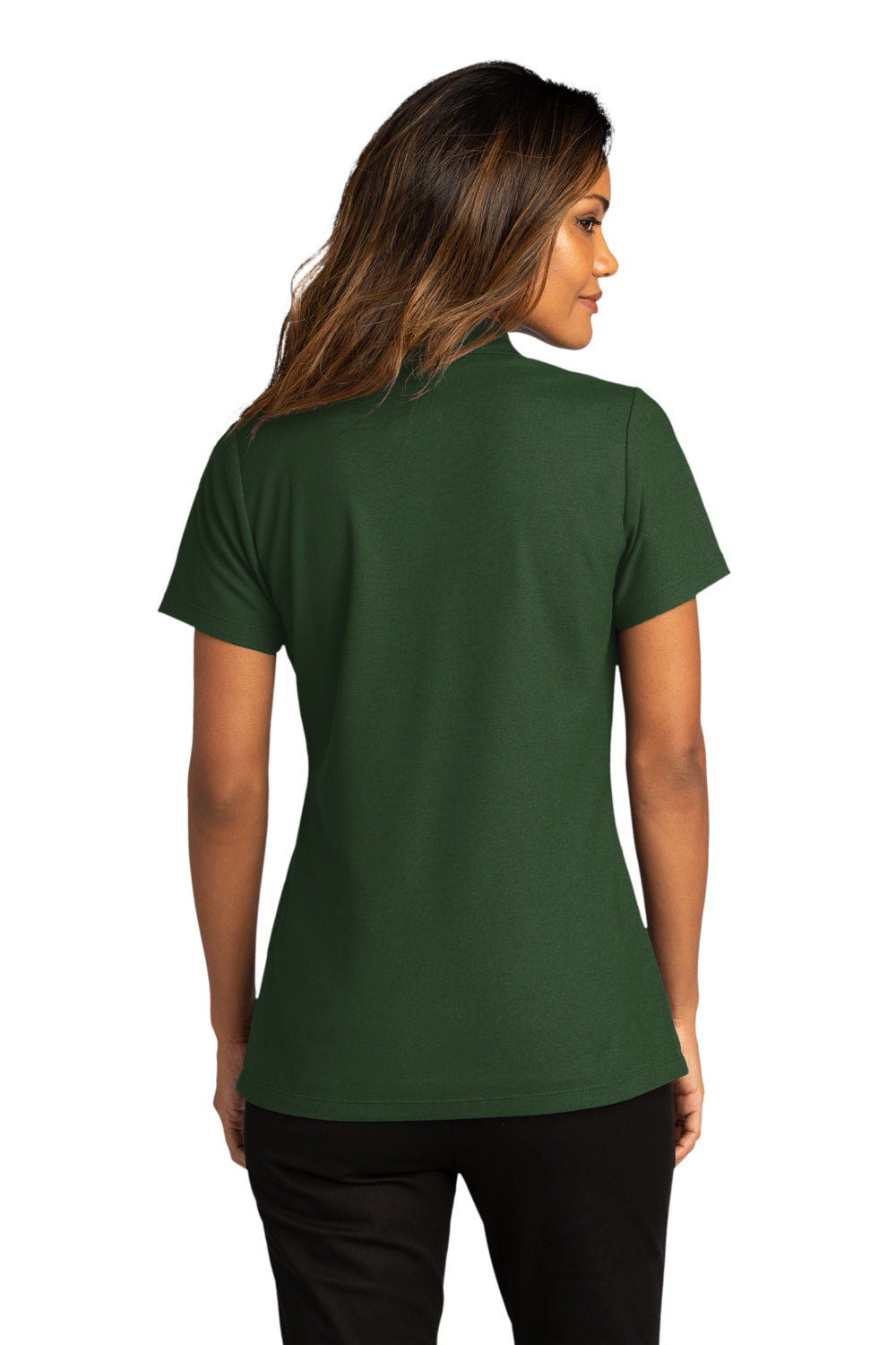 Port Authority LK810 Womens React SuperPro Snag Resistant Short Sleeve Polo Shirt Dark Green Model Back