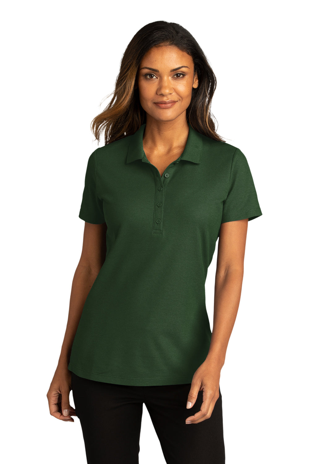 Port Authority LK810 Womens React SuperPro Snag Resistant Short Sleeve Polo Shirt Dark Green Model Front