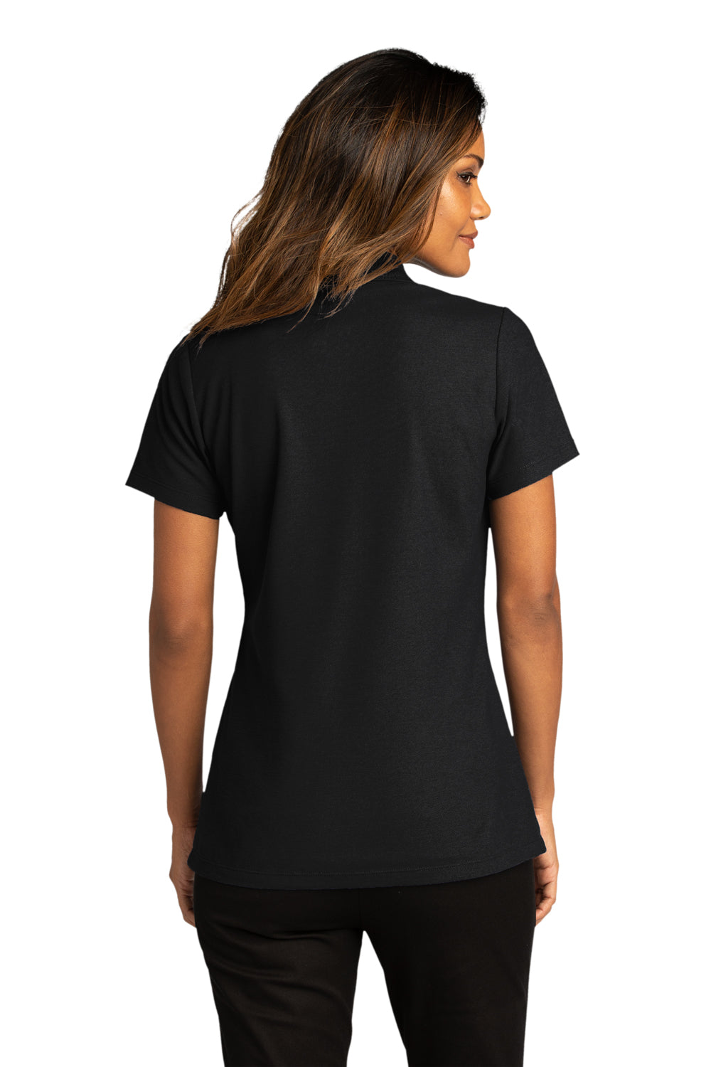 Port Authority LK810 Womens React SuperPro Snag Resistant Short Sleeve Polo Shirt Deep Black Model Back