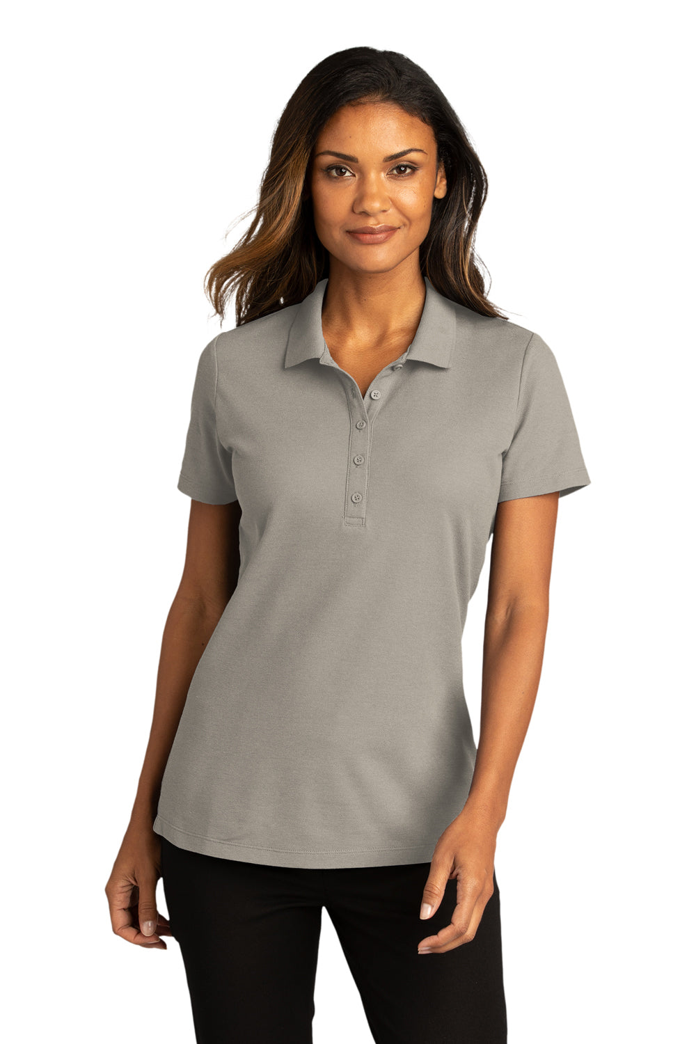 Port Authority LK810 Womens React SuperPro Snag Resistant Short Sleeve Polo Shirt Gusty Grey Model Front