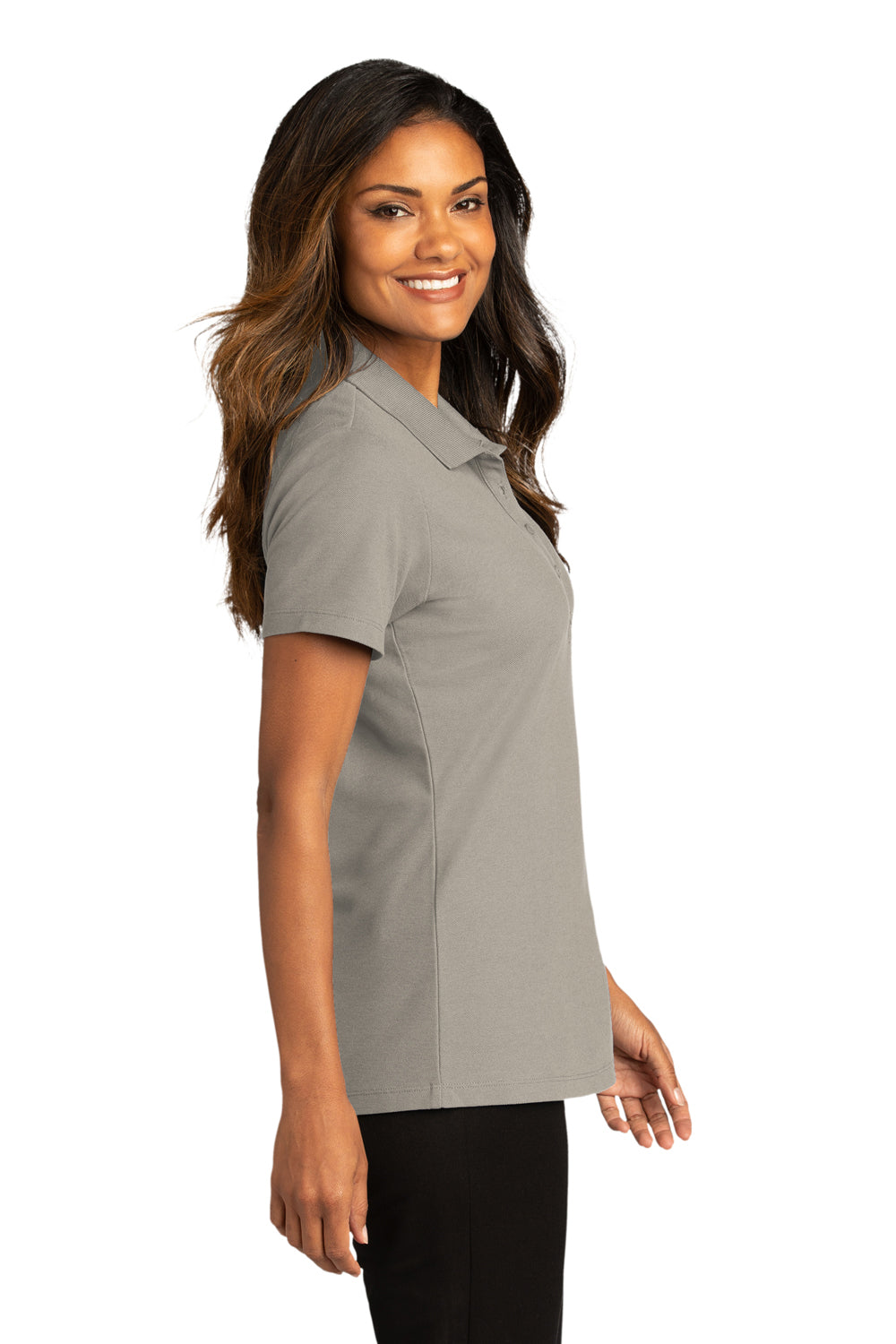 Port Authority LK810 Womens React SuperPro Snag Resistant Short Sleeve Polo Shirt Gusty Grey Model Side