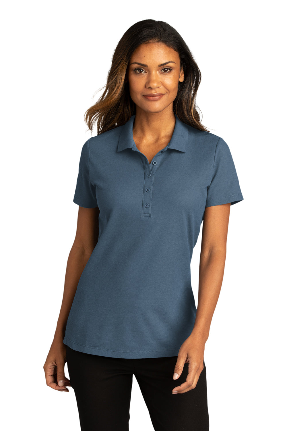 Port Authority LK810 Womens React SuperPro Snag Resistant Short Sleeve Polo Shirt Regatta Blue Model Front