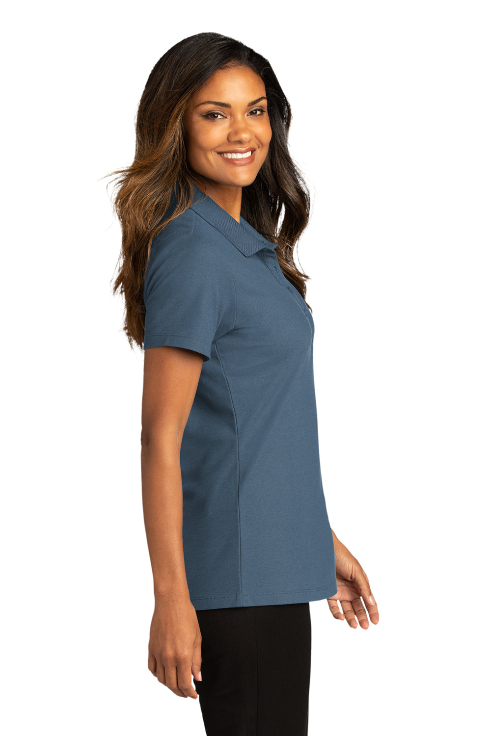 Port Authority LK810 Womens React SuperPro Snag Resistant Short Sleeve Polo Shirt Regatta Blue Model Side