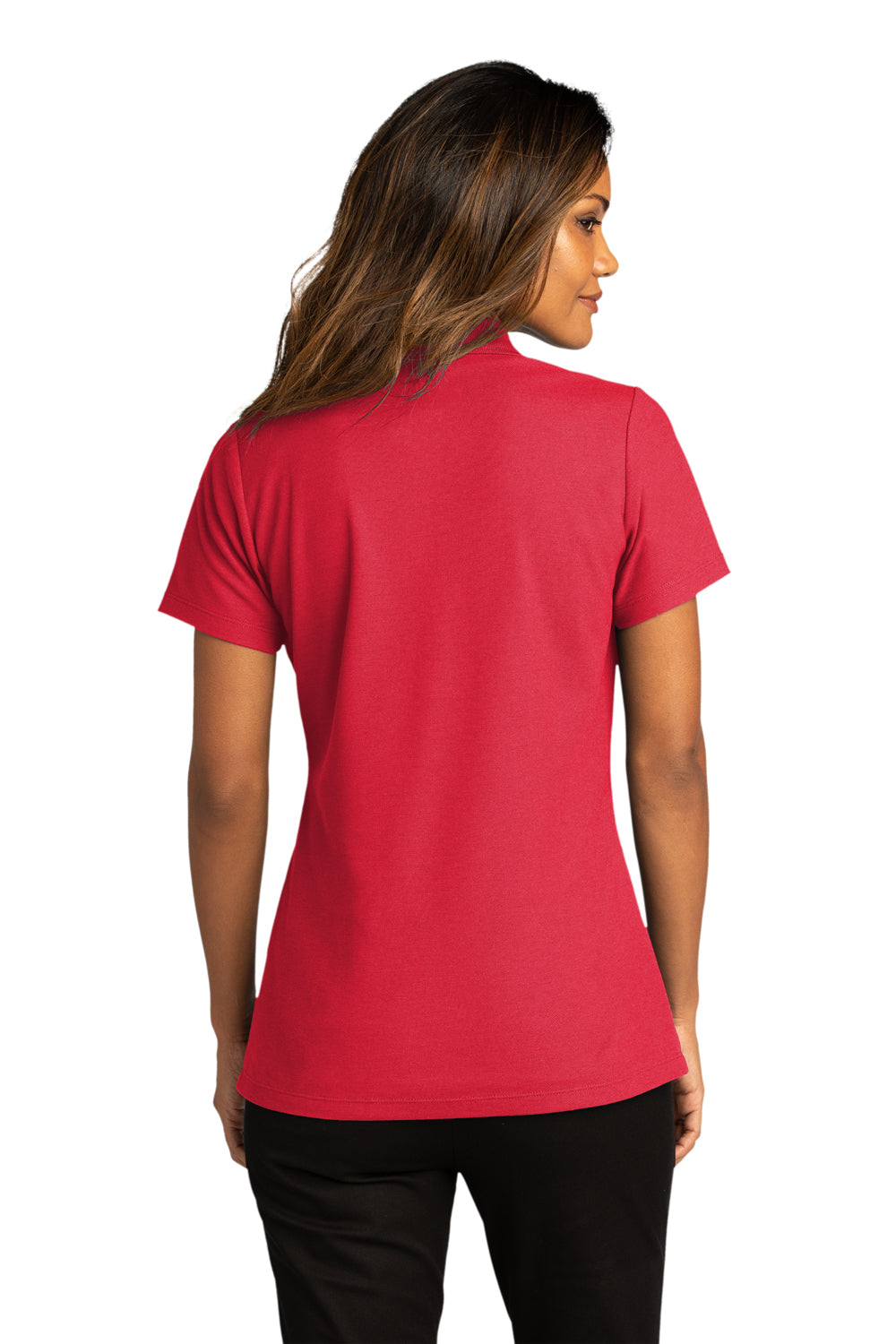 Port Authority LK810 Womens React SuperPro Snag Resistant Short Sleeve Polo Shirt Rich Red Model Back