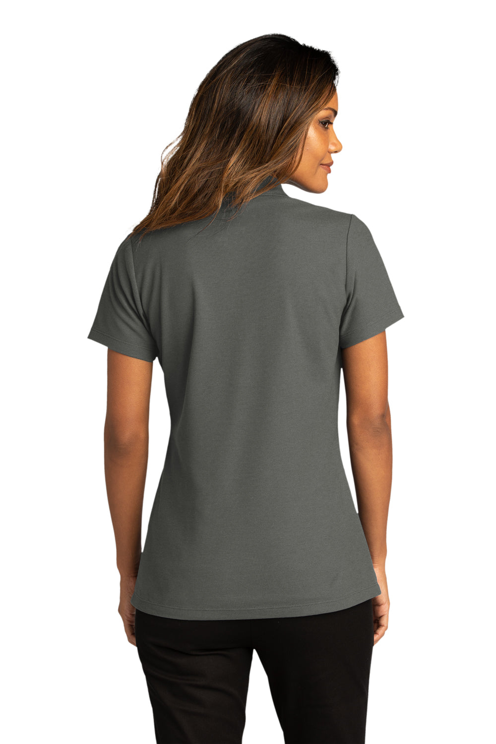 Port Authority LK810 Womens React SuperPro Snag Resistant Short Sleeve Polo Shirt Storm Grey Model Back