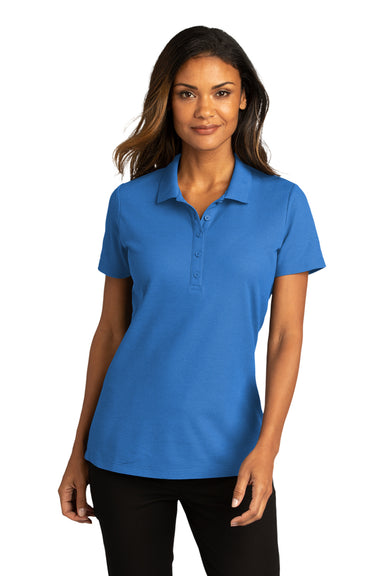 Port Authority LK810 Womens React SuperPro Snag Resistant Short Sleeve Polo Shirt Strong Blue Model Front