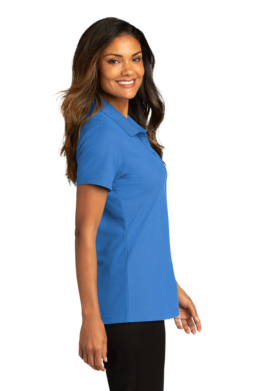 Port Authority LK810 Womens React SuperPro Snag Resistant Short Sleeve Polo Shirt Strong Blue Model Side