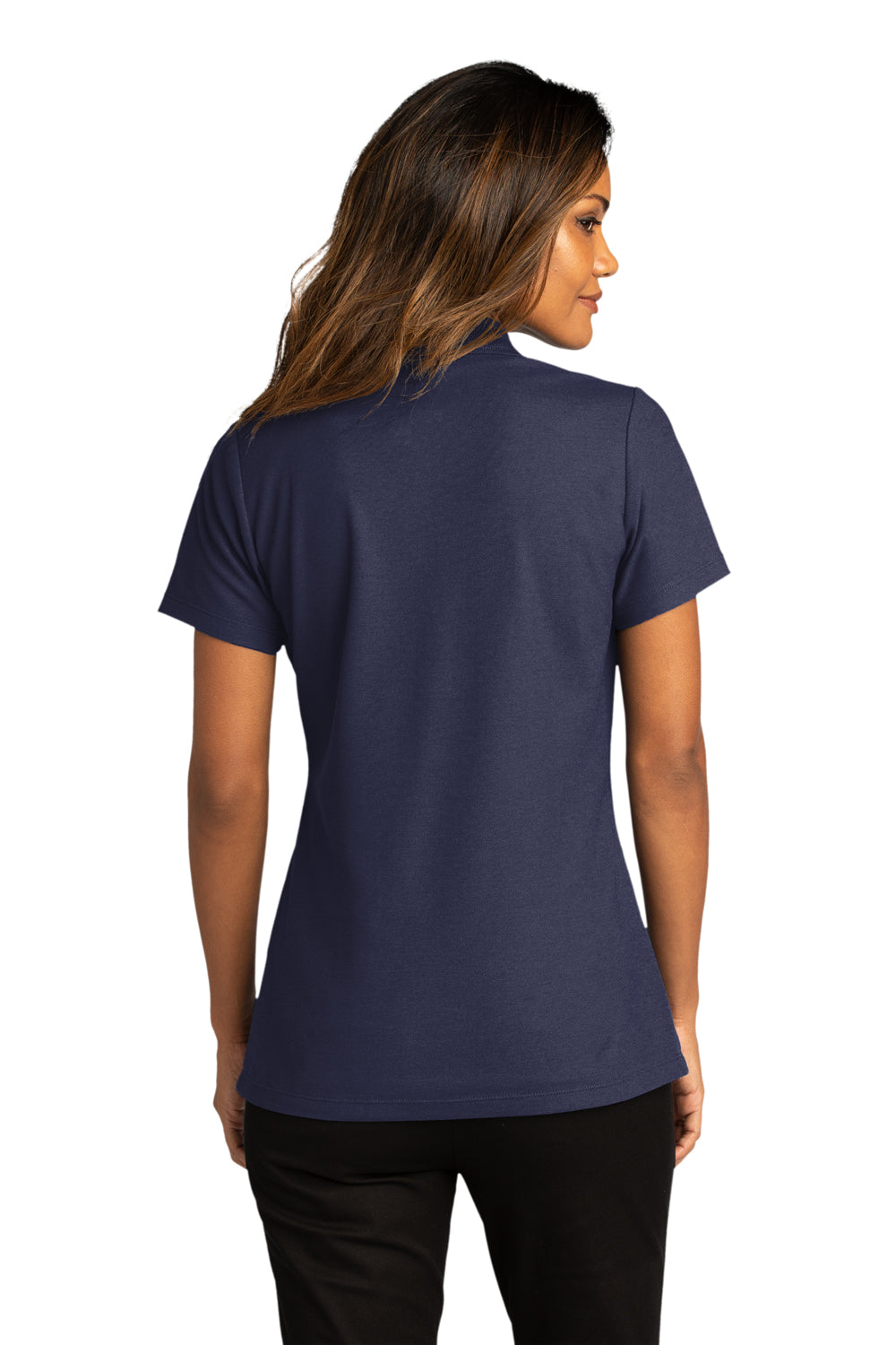 Port Authority LK810 Womens React SuperPro Snag Resistant Short Sleeve Polo Shirt True Navy Blue Model Back