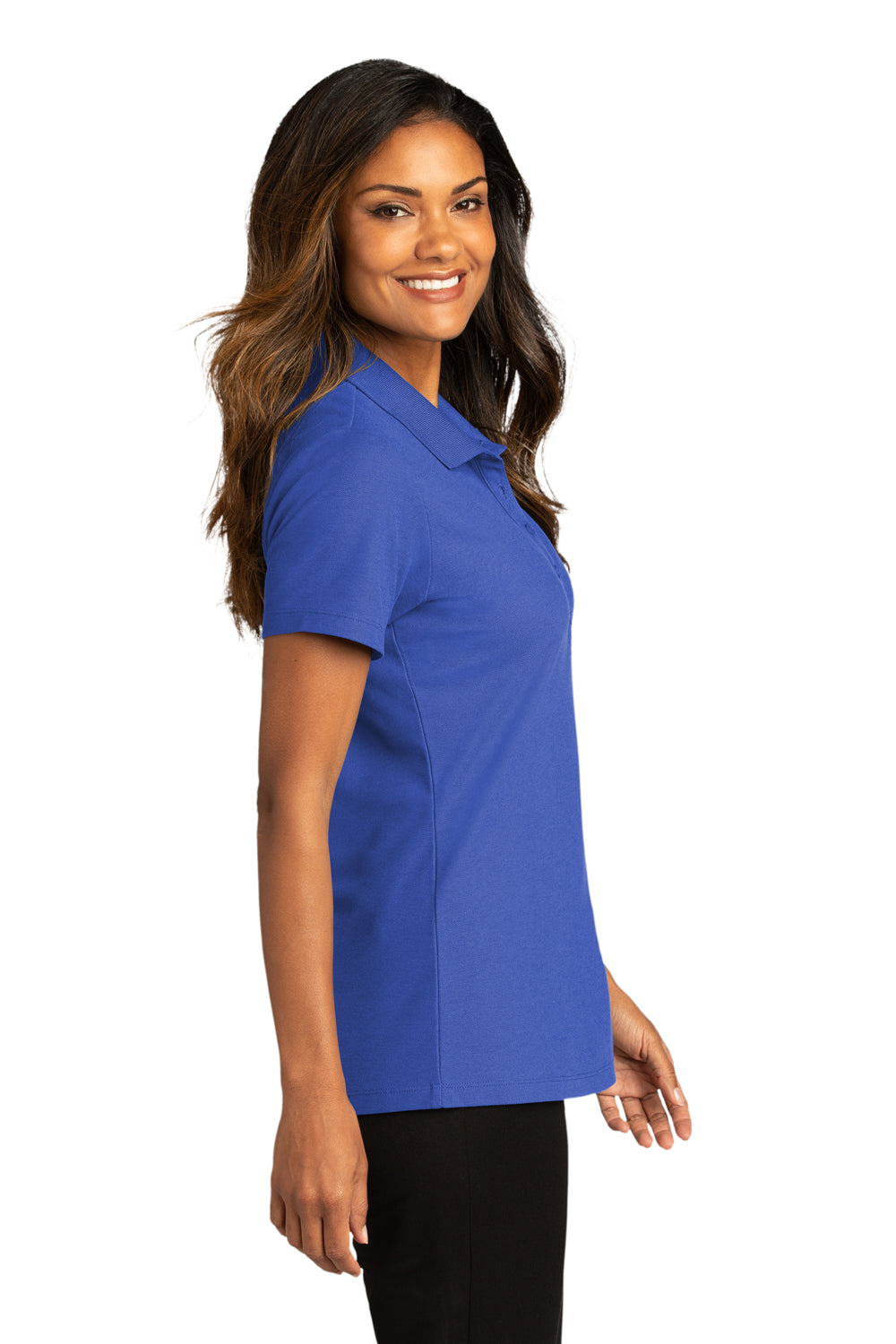 Port Authority LK810 Womens React SuperPro Snag Resistant Short Sleeve Polo Shirt True Royal Blue Model Side