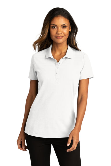 Port Authority LK810 Womens React SuperPro Snag Resistant Short Sleeve Polo Shirt White Model Front