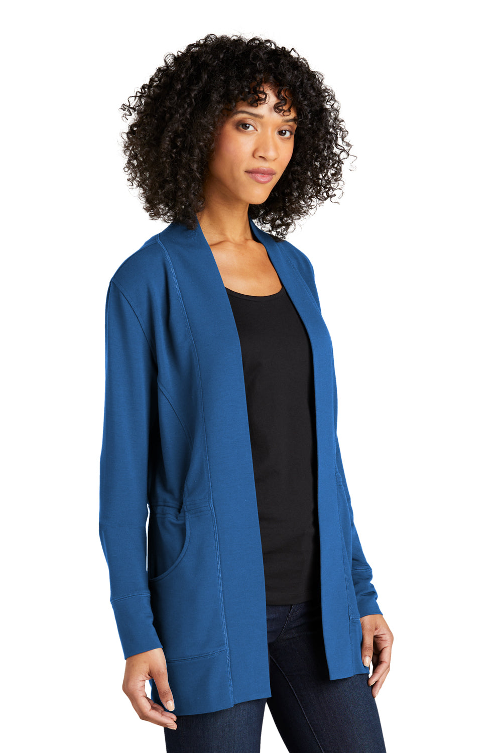 Port Authority LK825 Womens Microterry Snag Resistant Long Sleeve Cardigan Sweater Aegean Blue Model 3q