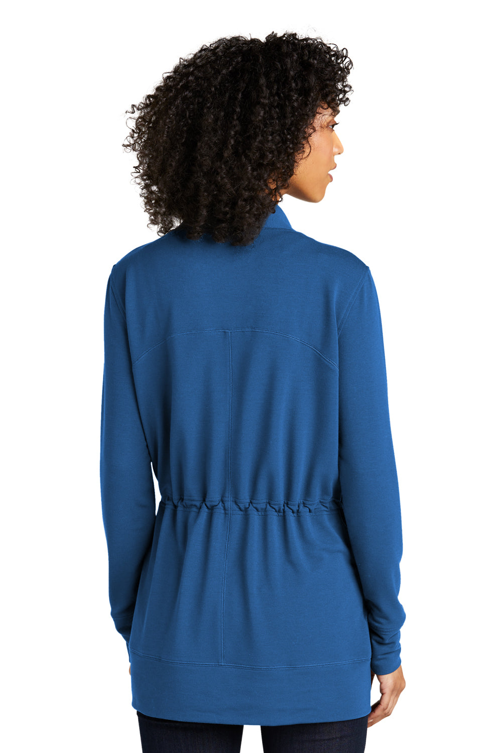 Port Authority LK825 Womens Microterry Snag Resistant Long Sleeve Cardigan Sweater Aegean Blue Model Back