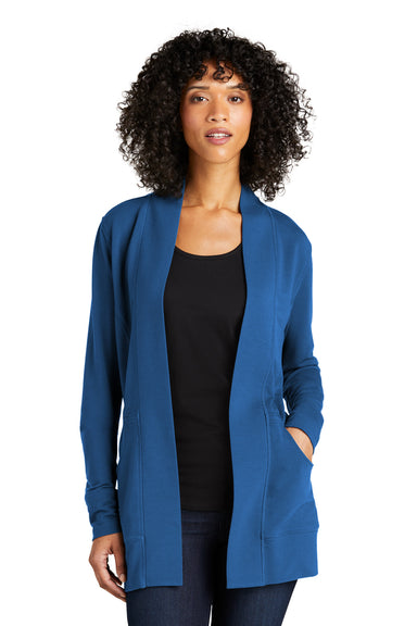 Port Authority LK825 Womens Microterry Snag Resistant Long Sleeve Cardigan Sweater Aegean Blue Model Front