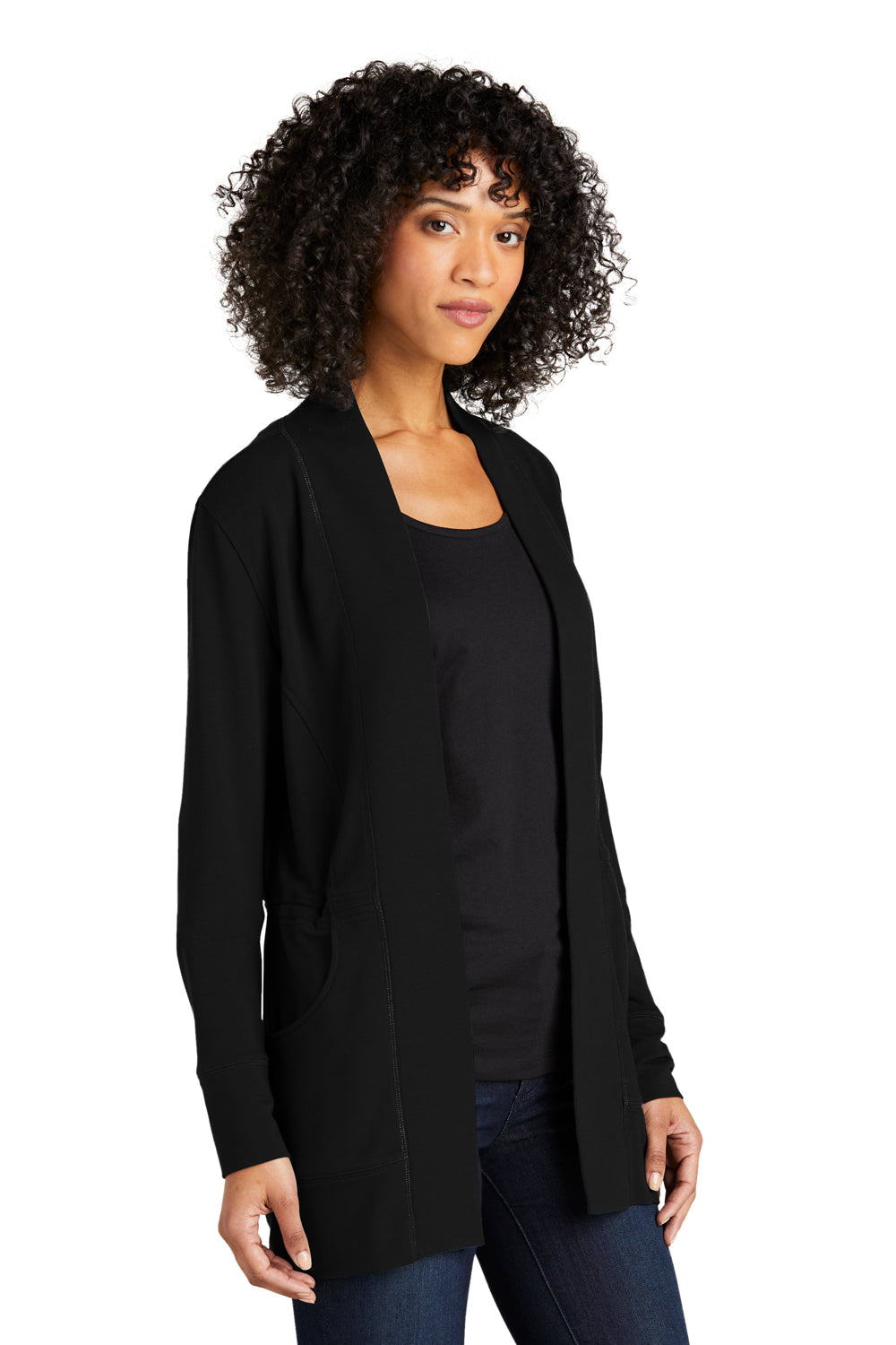 Port Authority LK825 Womens Microterry Snag Resistant Long Sleeve Cardigan Sweater Deep Black Model 3q