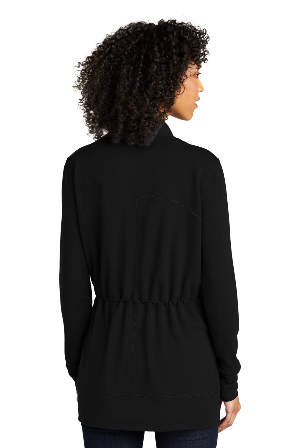 Port Authority LK825 Womens Microterry Snag Resistant Long Sleeve Cardigan Sweater Deep Black Model Back