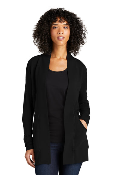 Port Authority LK825 Womens Microterry Snag Resistant Long Sleeve Cardigan Sweater Deep Black Model Front