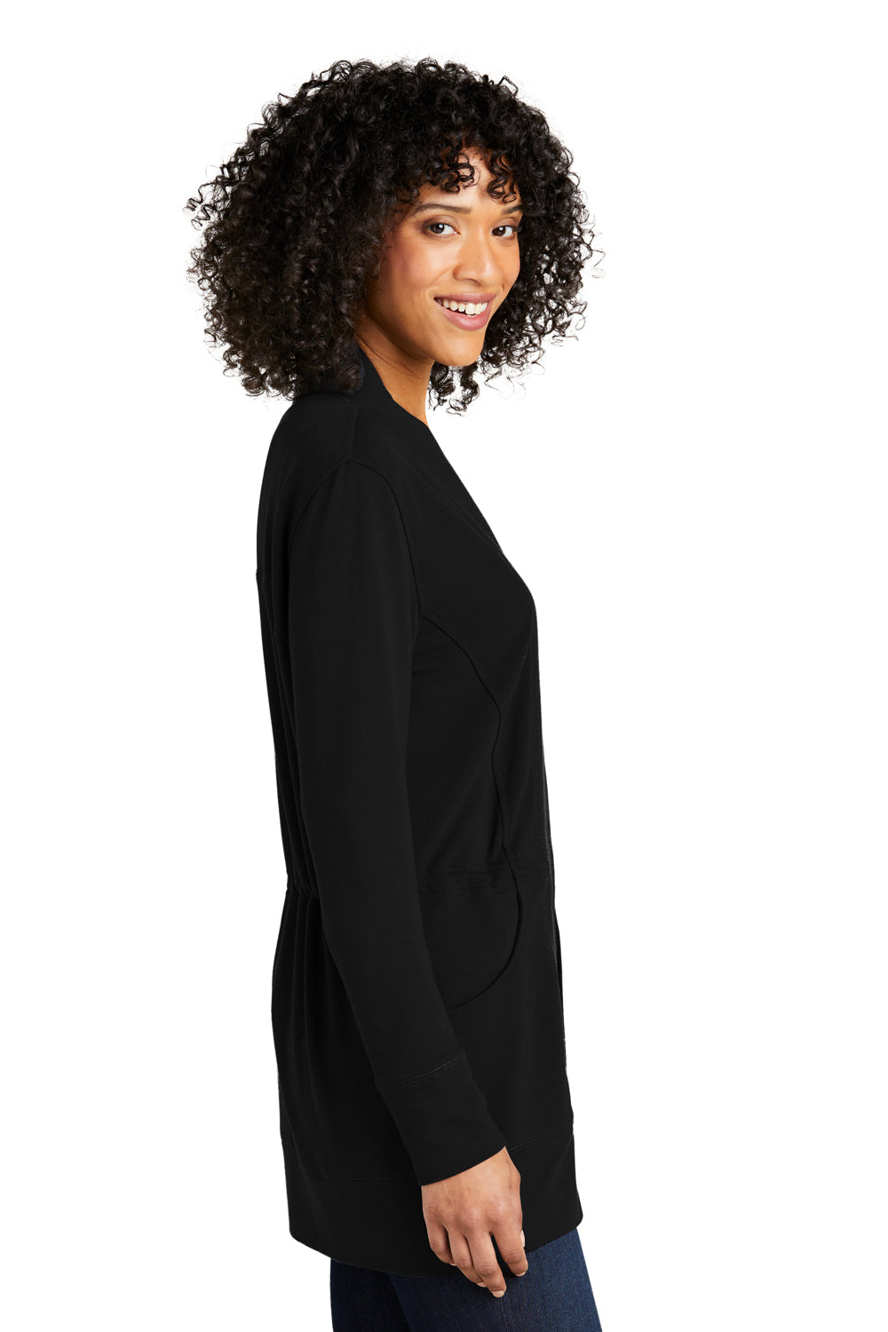 Port Authority LK825 Womens Microterry Snag Resistant Long Sleeve Cardigan Sweater Deep Black Model Side