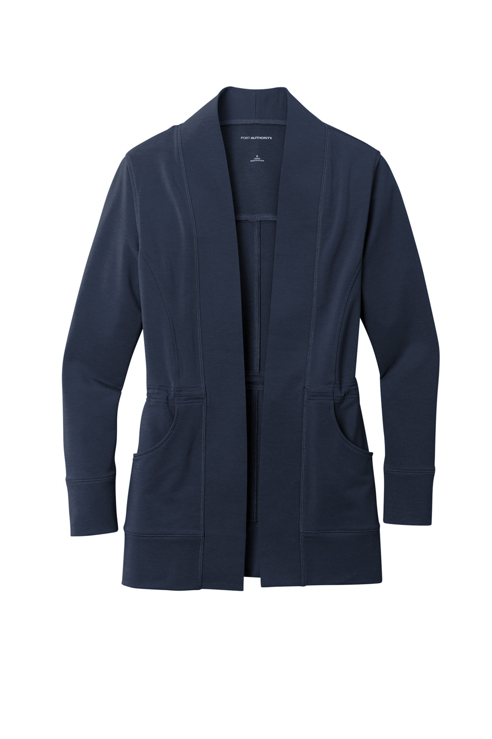 Port Authority LK825 Womens Microterry Snag Resistant Long Sleeve Cardigan Sweater River Navy Blue Flat Front