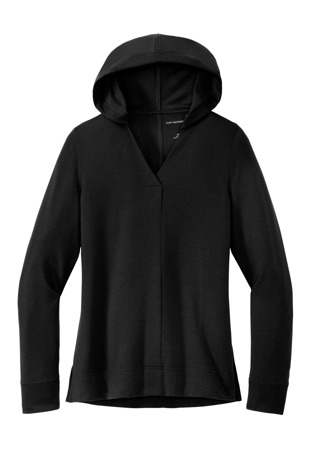 Port Authority LK826 Womens Microterry Snag Resistant Hooded Sweatshirt Hoodie Deep Black Flat Front