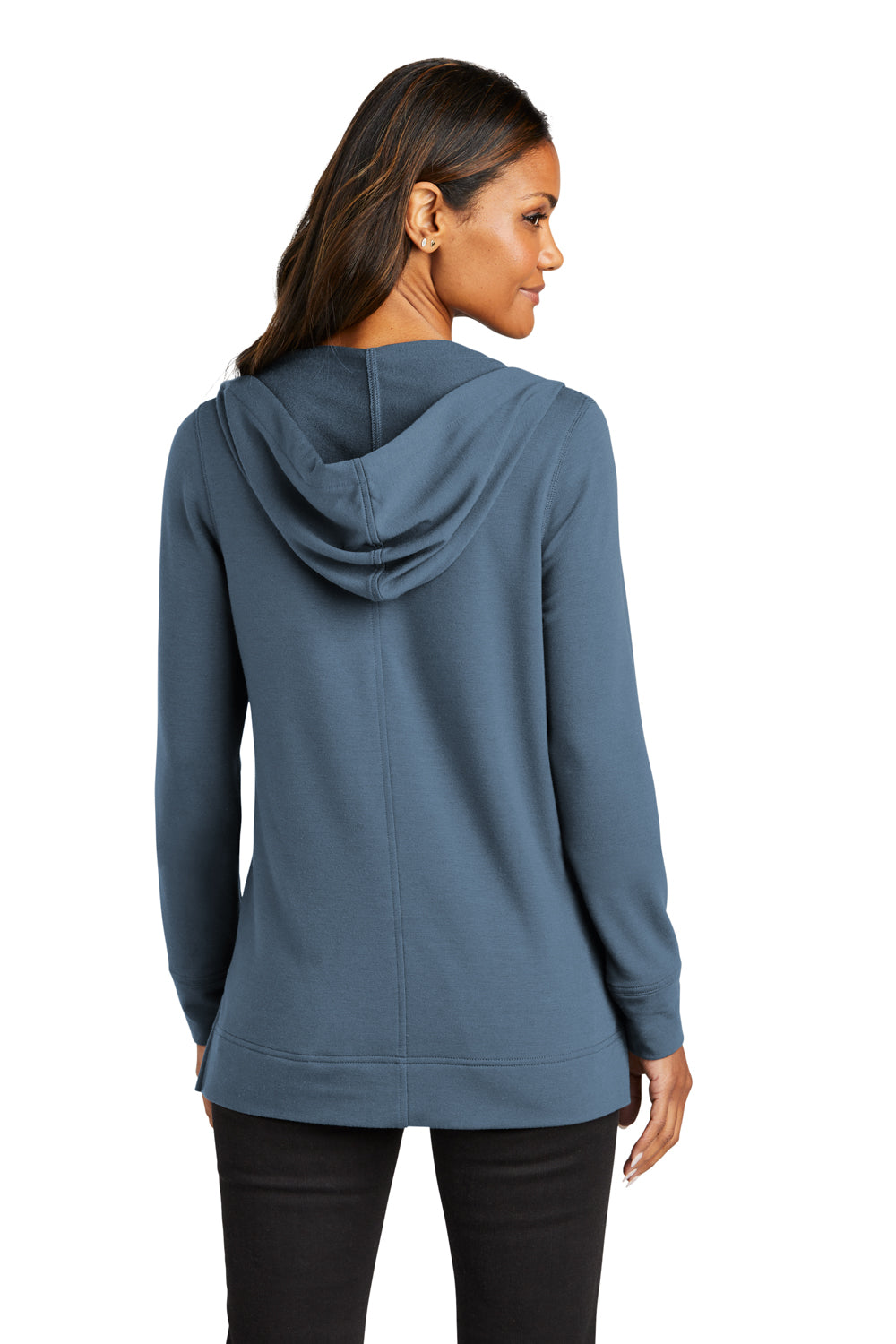 Port Authority LK826 Womens Microterry Snag Resistant Hooded Sweatshirt Hoodie Dusk Blue Model Back