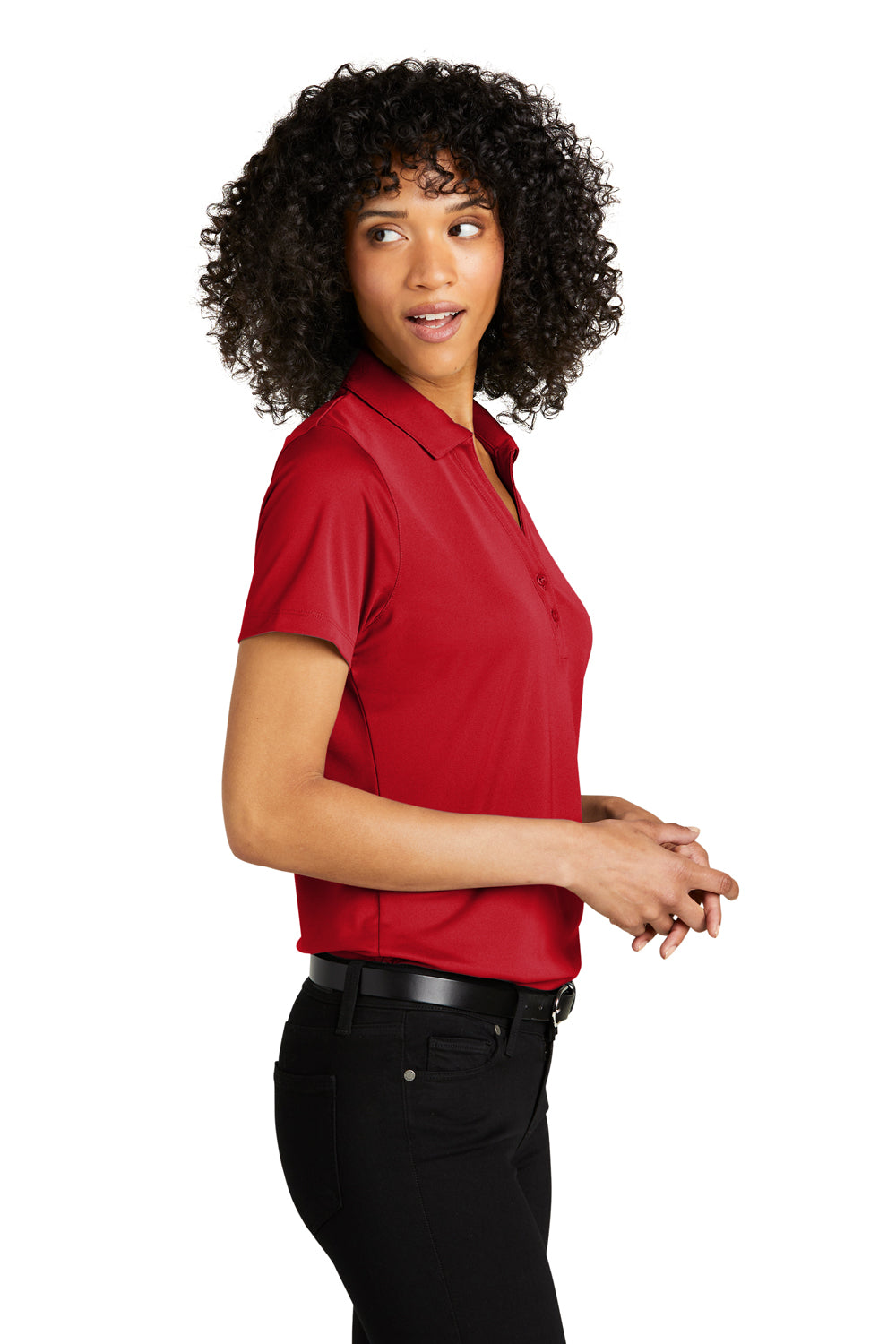 Port Authority LK863 Womens C-Free Performance Moisture Wicking Short Sleeve Polo Shirt Rich Red Model Side