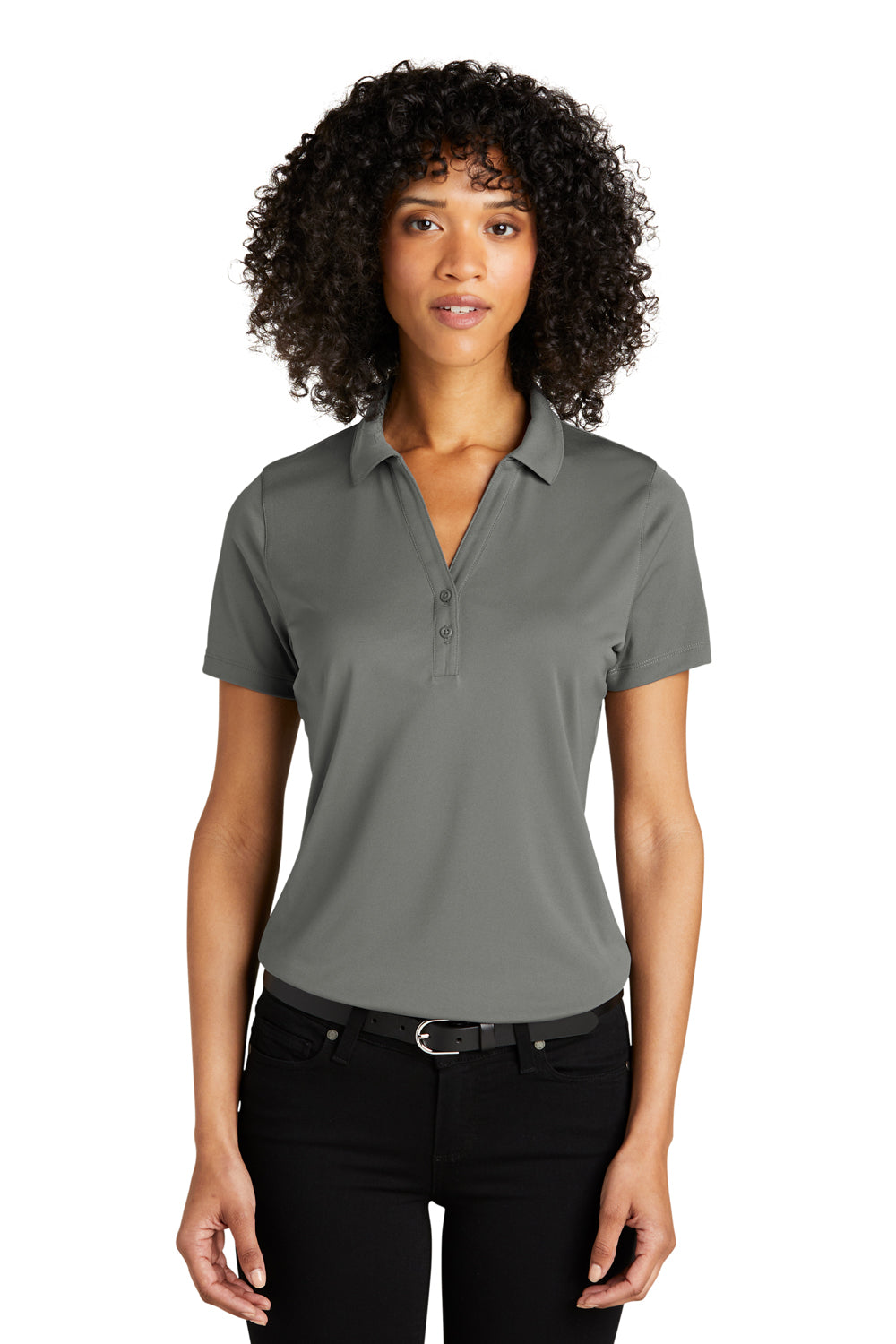 Port Authority LK863 Womens C-Free Performance Moisture Wicking Short Sleeve Polo Shirt Smoke Grey Model Front