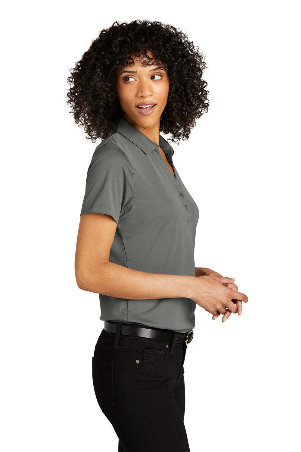 Port Authority LK863 Womens C-Free Performance Moisture Wicking Short Sleeve Polo Shirt Smoke Grey Model Side