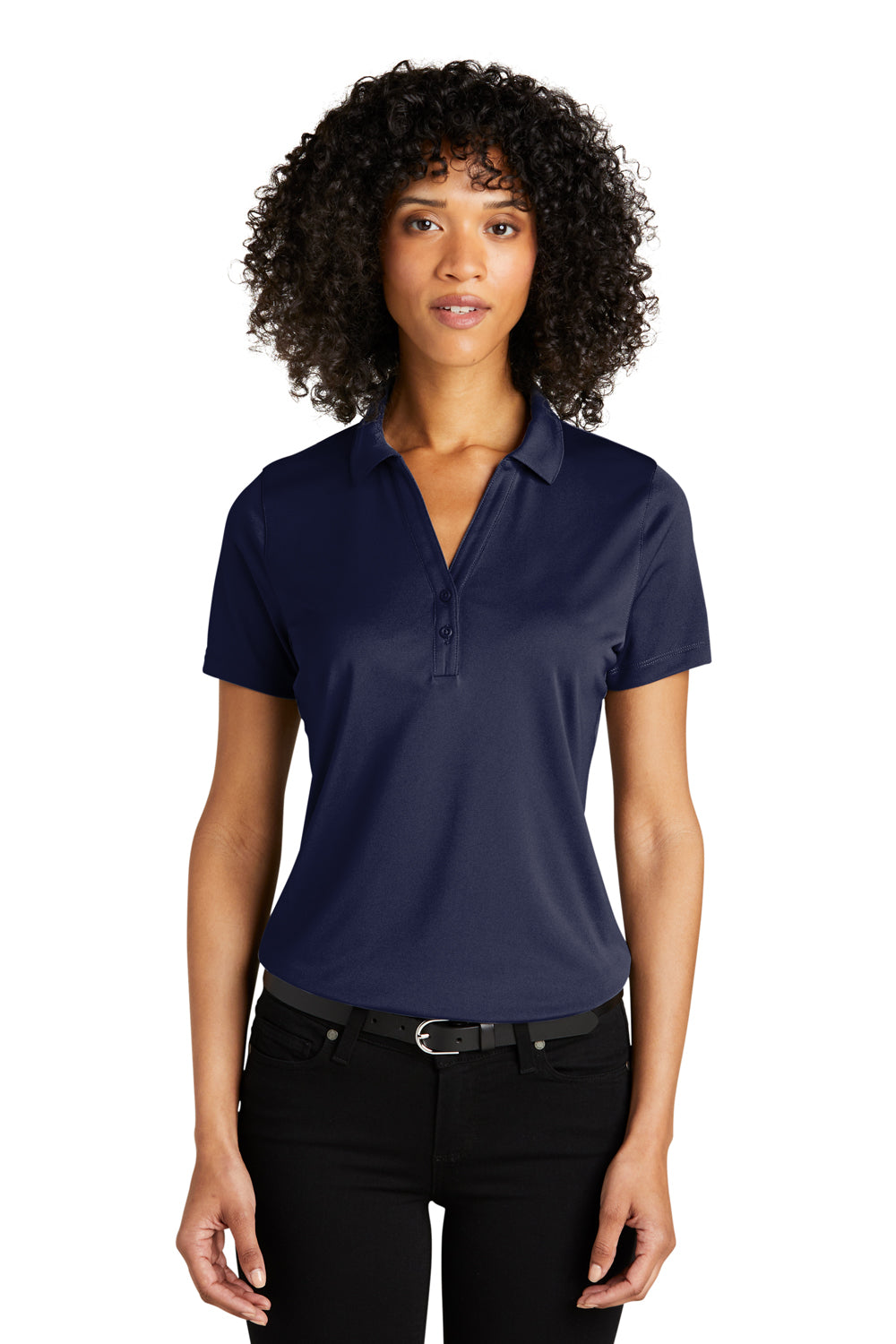 Port Authority LK863 Womens C-Free Performance Moisture Wicking Short Sleeve Polo Shirt True Navy Blue Model Front