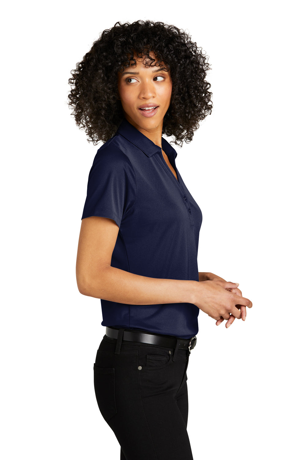 Port Authority LK863 Womens C-Free Performance Moisture Wicking Short Sleeve Polo Shirt True Navy Blue Model Side