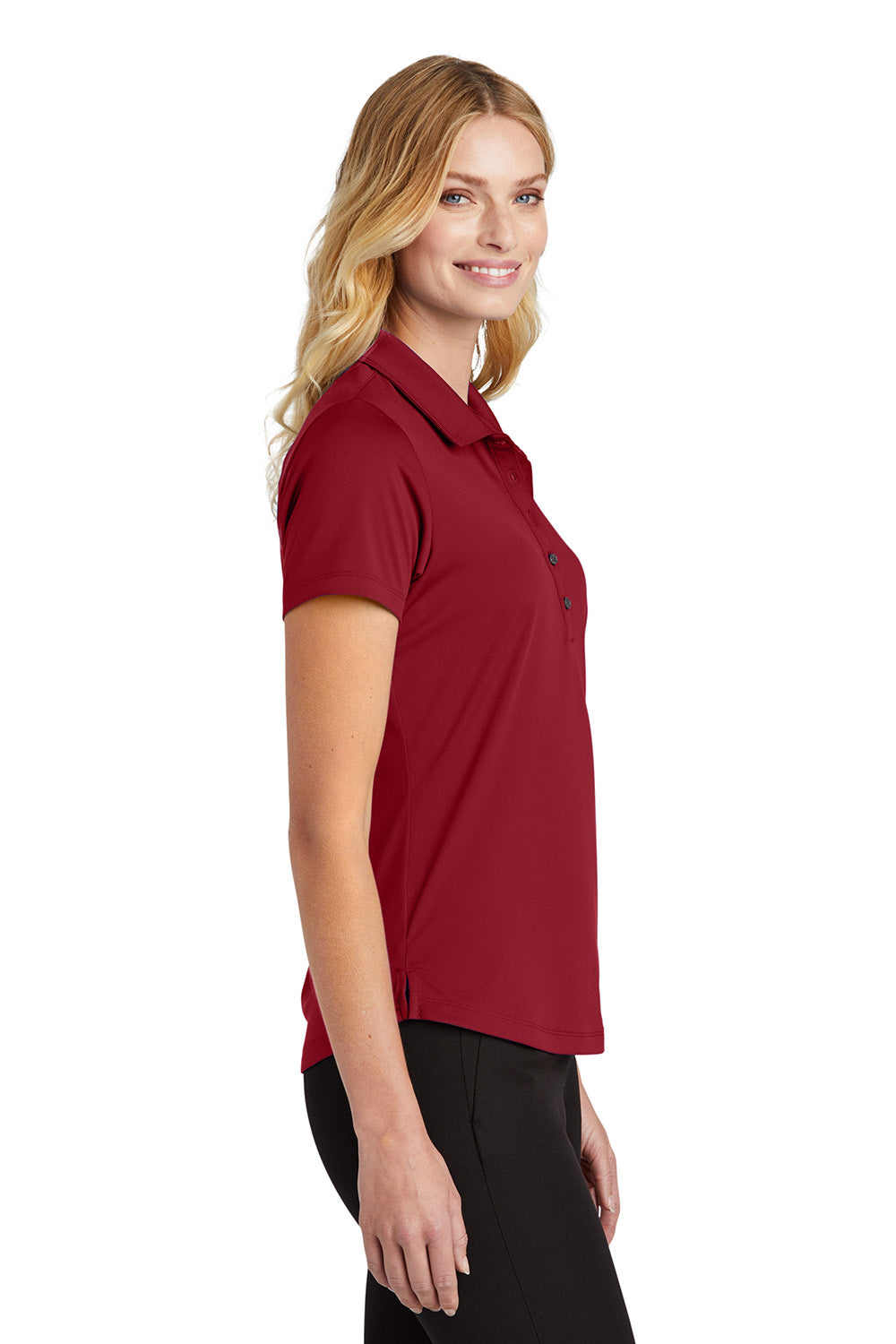 Port Authority LK864 Womens C-Free Performance Moisture Wicking Short Sleeve Polo Shirt Rich Red Model Side