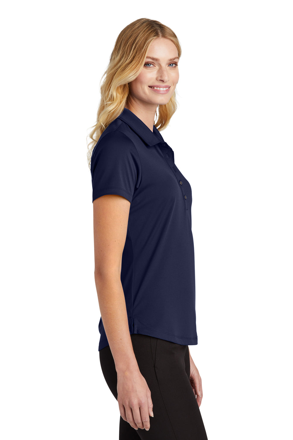 Port Authority LK864 Womens C-Free Performance Moisture Wicking Short Sleeve Polo Shirt True Navy Blue Model Side