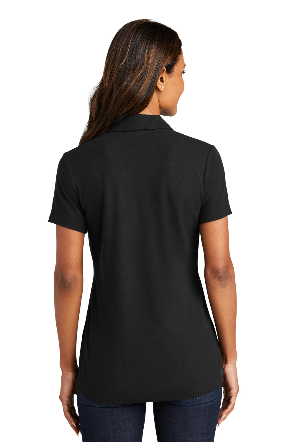 Port Authority LK867 Womens C-FREE Pique Short Sleeve Polo Shirt Black Model Back