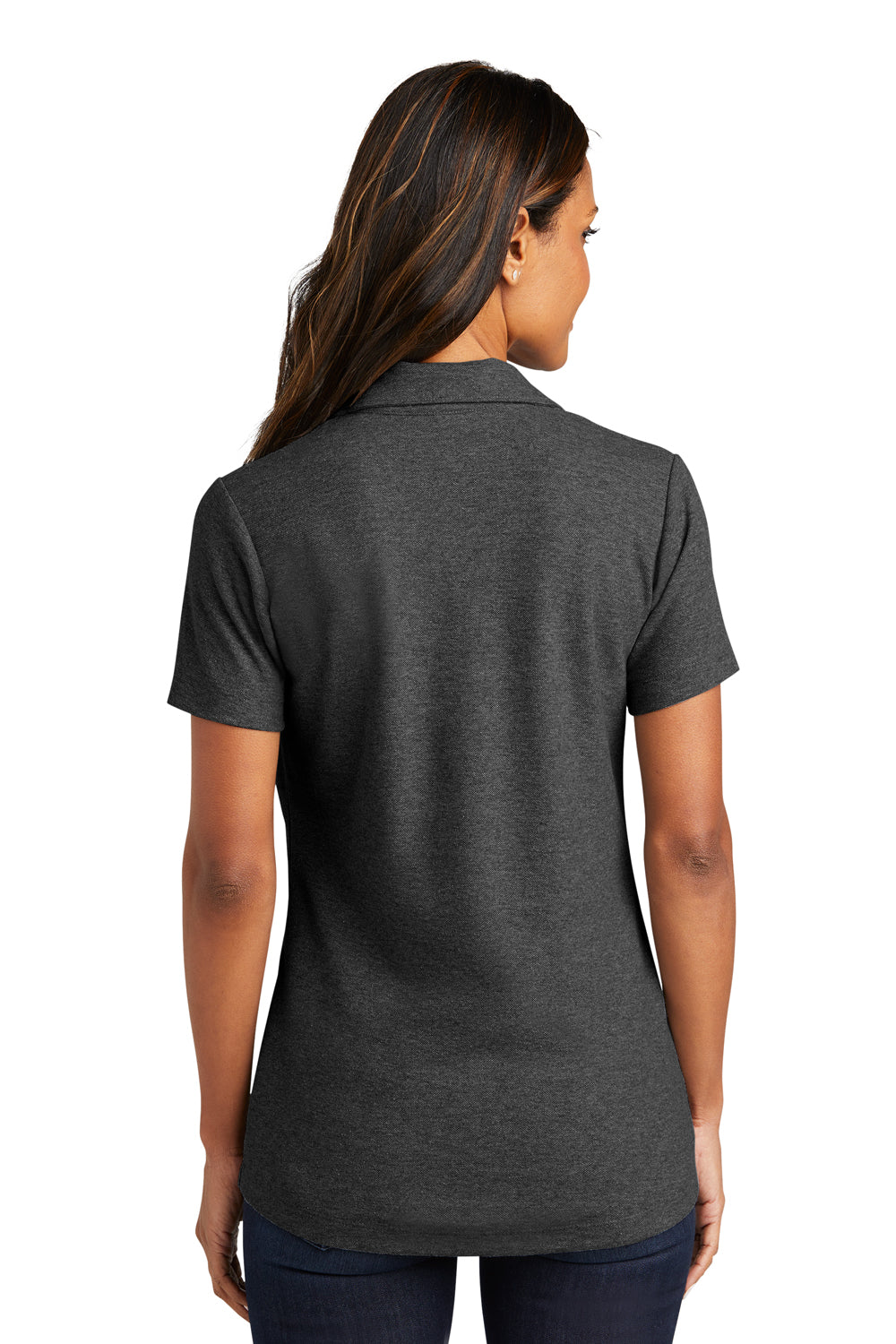 Port Authority LK867 Womens C-FREE Pique Short Sleeve Polo Shirt Heather Charcoal Grey Model Back