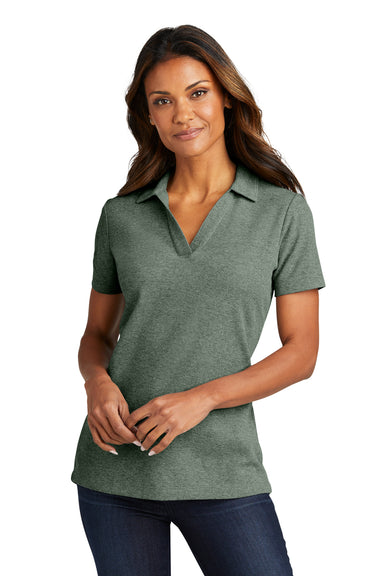 Port Authority LK867 Womens C-FREE Pique Short Sleeve Polo Shirt Heather Dark Green Model Front