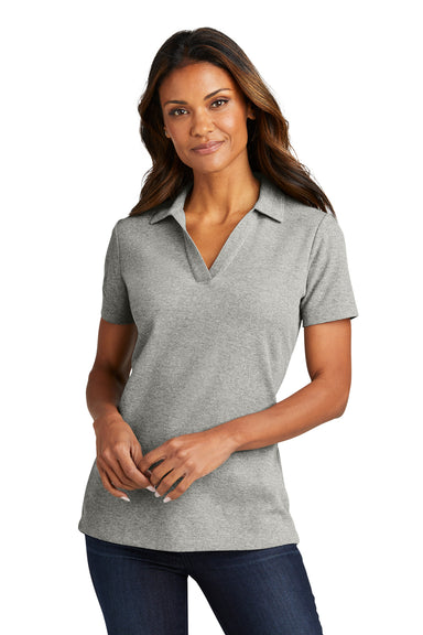 Port Authority LK867 Womens C-FREE Pique Short Sleeve Polo Shirt Heather Deep Smoke Grey Model Front