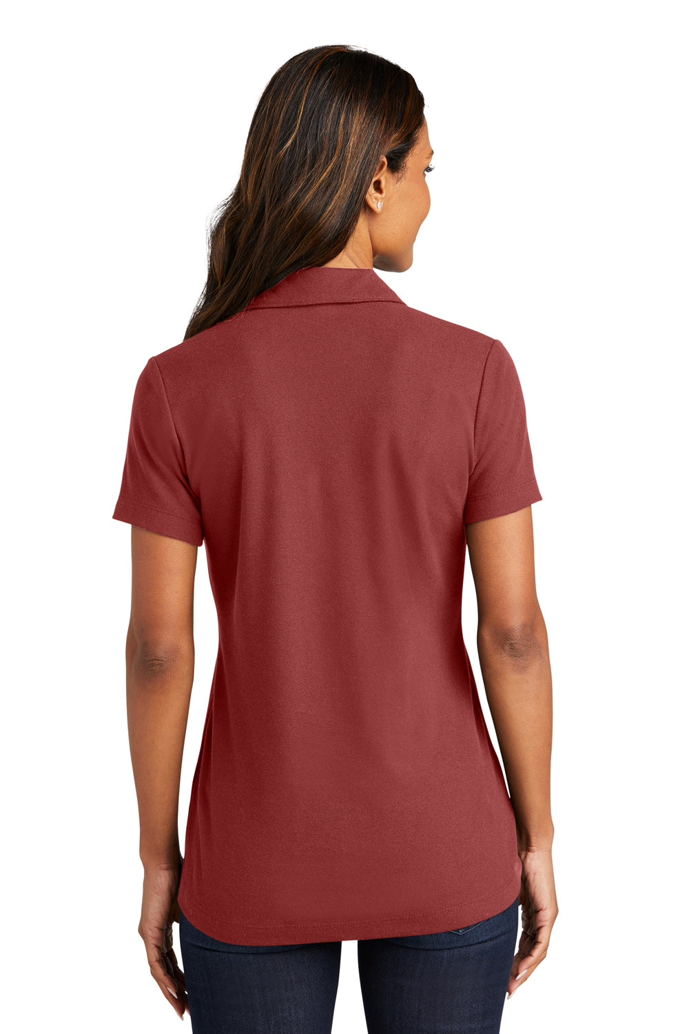 Port Authority LK867 Womens C-FREE Pique Short Sleeve Polo Shirt Garnet Red Model Back