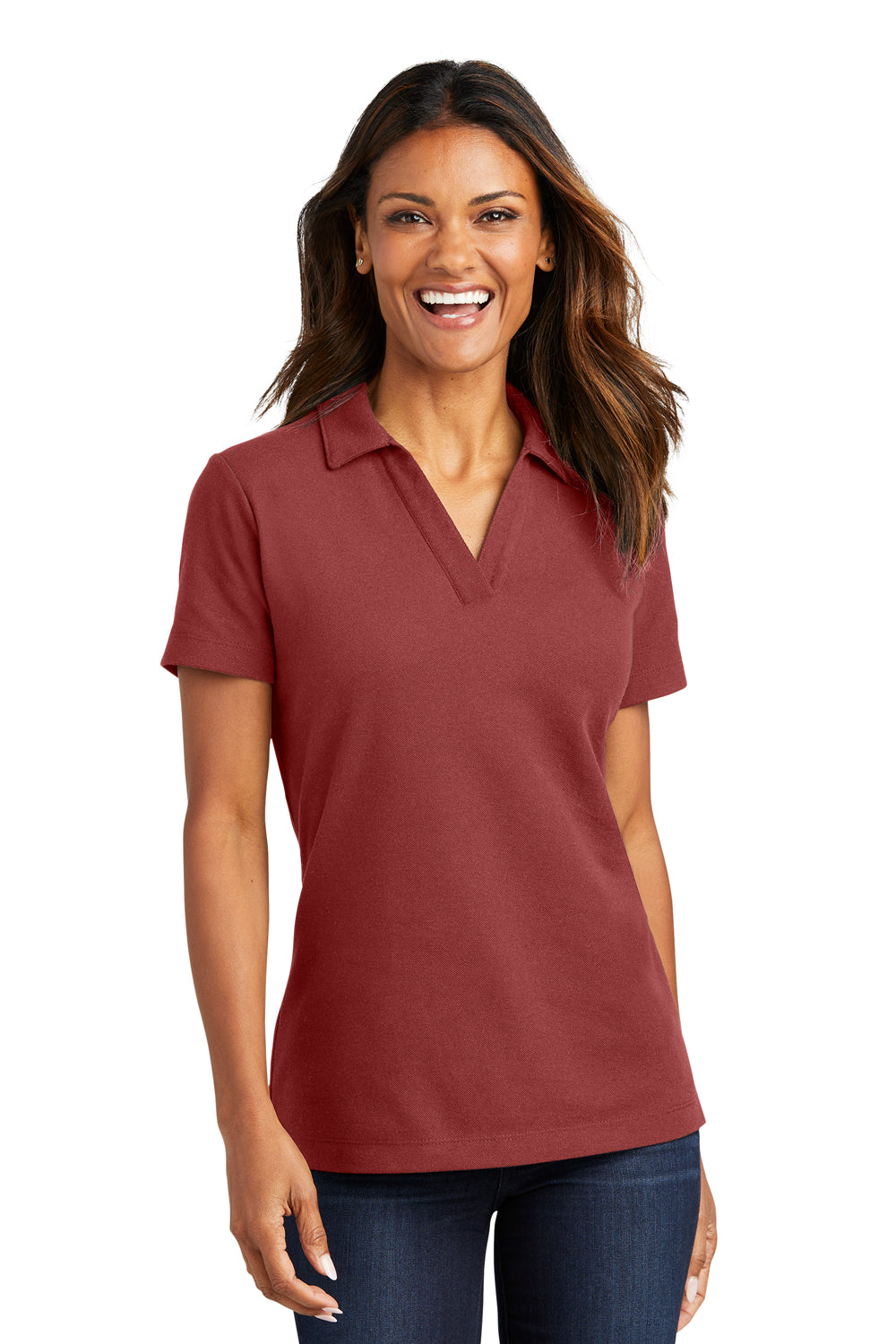 Port Authority LK867 Womens C-FREE Pique Short Sleeve Polo Shirt Garnet Red Model Front