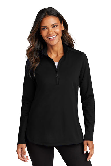 Port Authority LK880 Womens C-FREE Double Knit 1/4 Zip Sweatshirt Deep Black Model Front