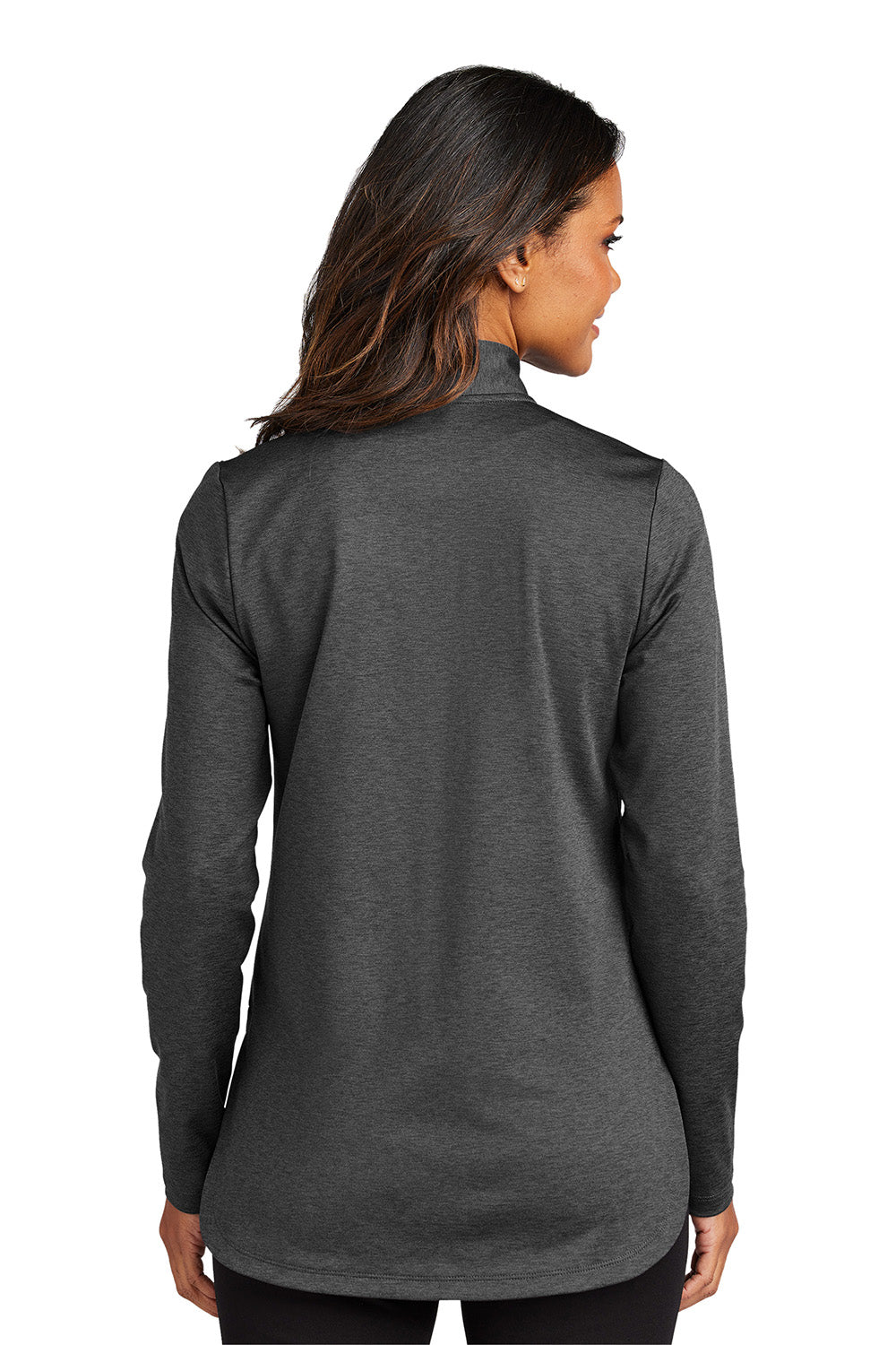 Port Authority LK880 Womens C-FREE Double Knit 1/4 Zip Sweatshirt Heather Steel Grey Model Back