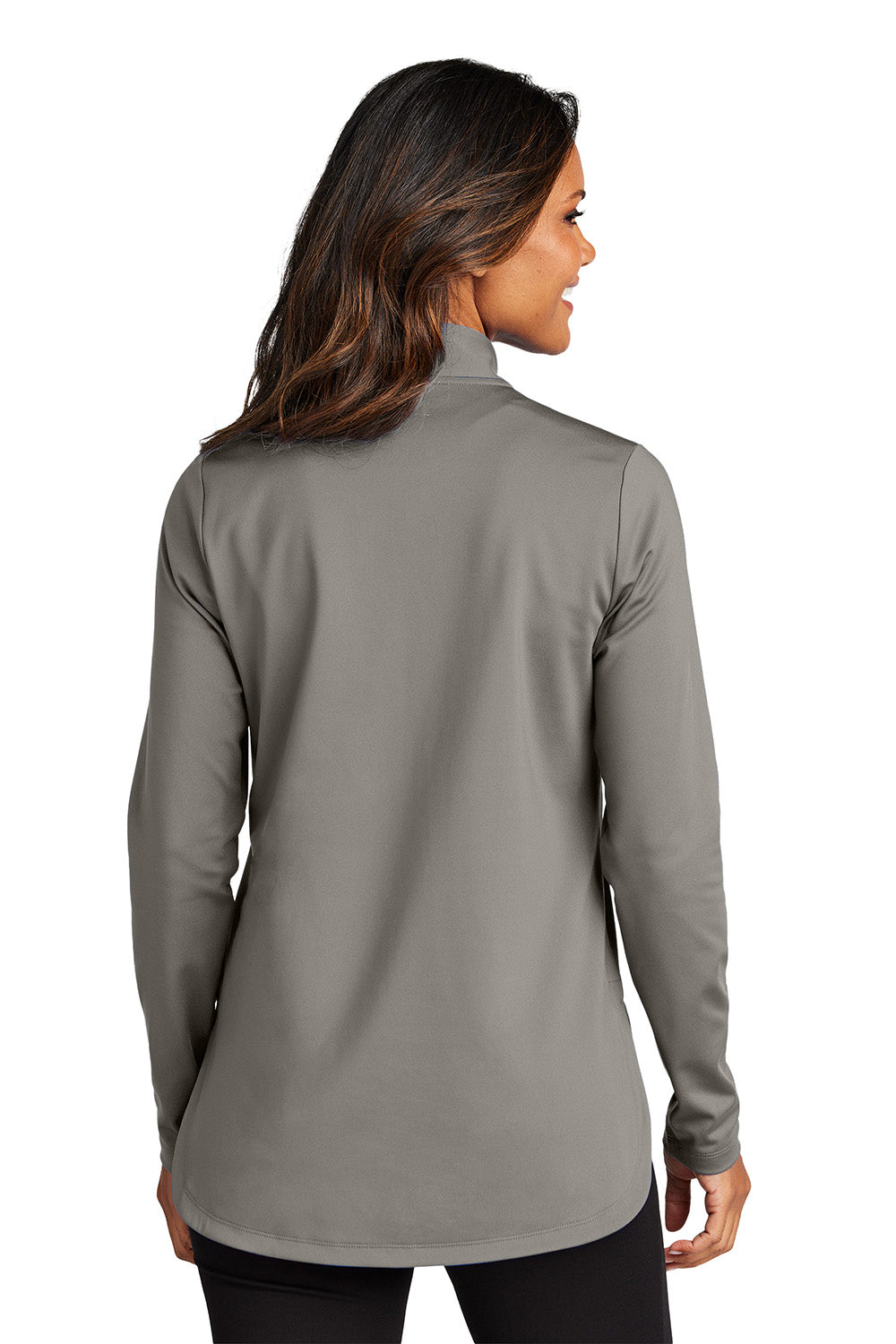 Port Authority LK880 Womens C-FREE Double Knit 1/4 Zip Sweatshirt Smoke Grey Model Back