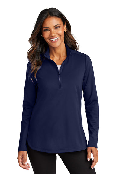 Port Authority LK880 Womens C-FREE Double Knit 1/4 Zip Sweatshirt True Navy Blue Model Front