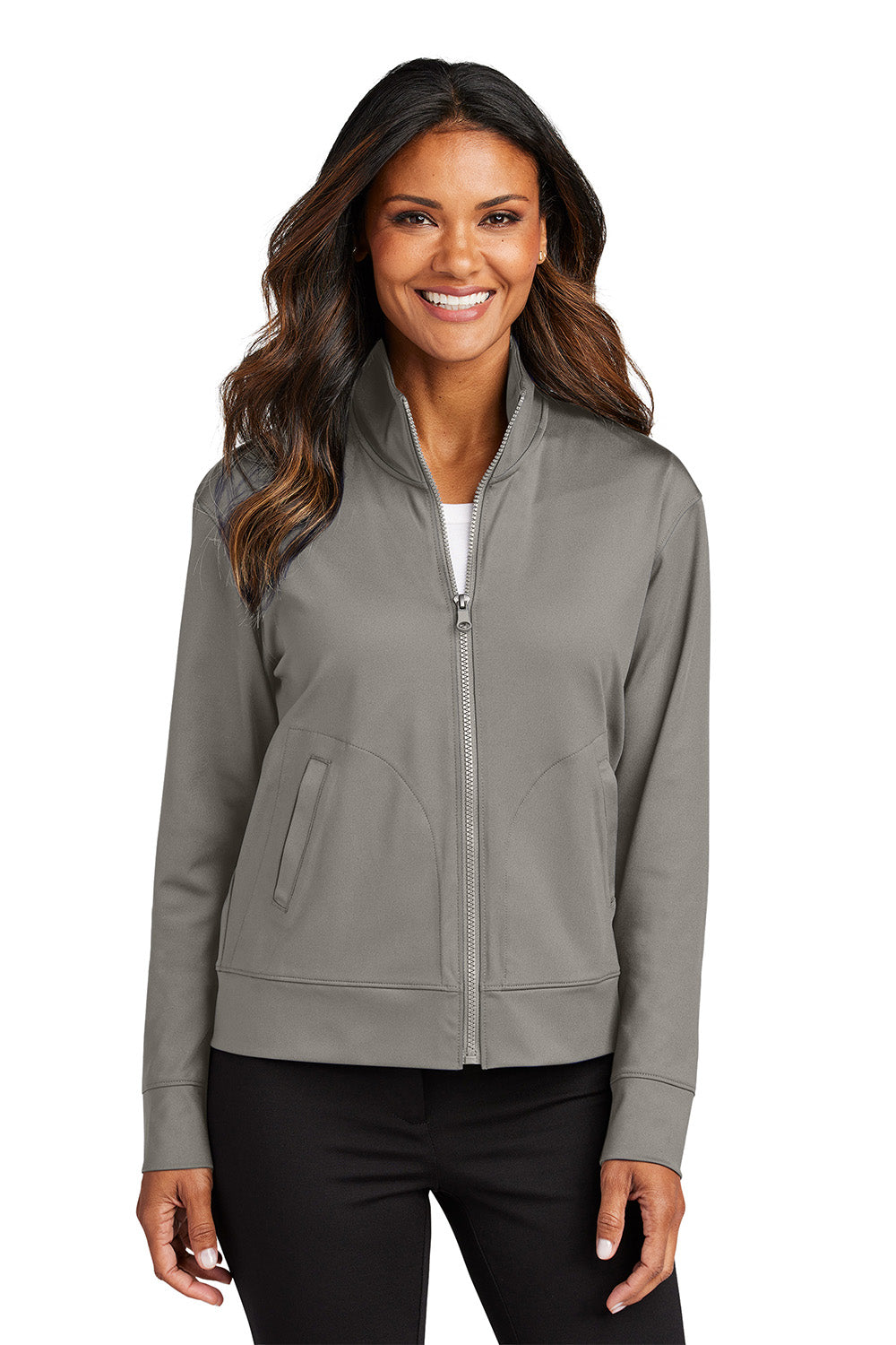 Port Authority LK881 Womens C-FREE Double Knit Full Zip Sweatshirt Smoke Grey Model Front