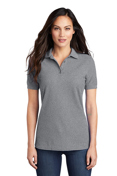 Port & Company LKP155 Womens Core Stain Resistant Short Sleeve Polo Shirt Heather Grey Model Front