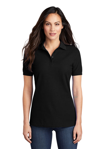 Port & Company LKP155 Womens Core Stain Resistant Short Sleeve Polo Shirt Jet Black Model Front